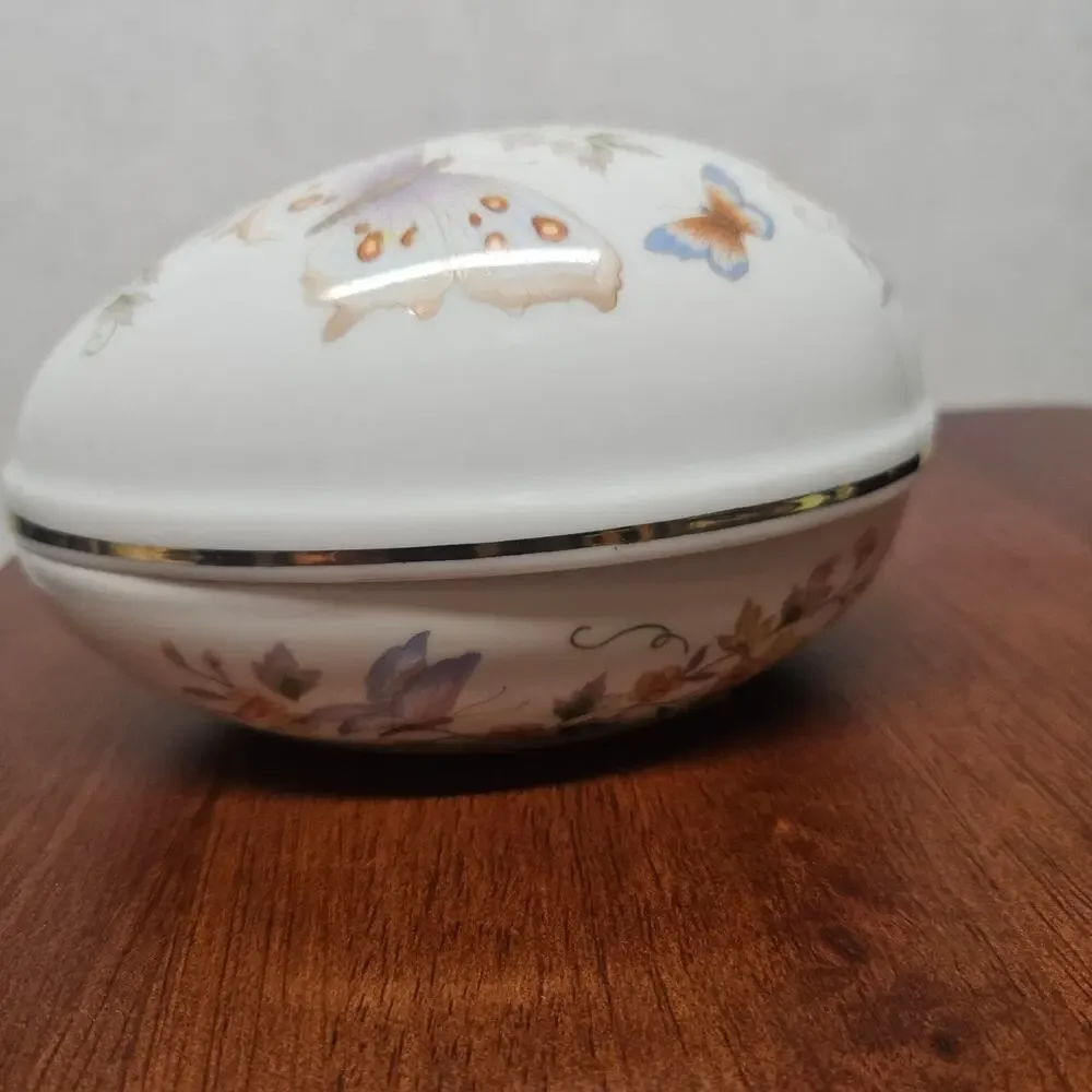 Vintage 1974 Avon Egg Shaped Butterfly Theme Trinket Dish w/ 22K Gold Trim